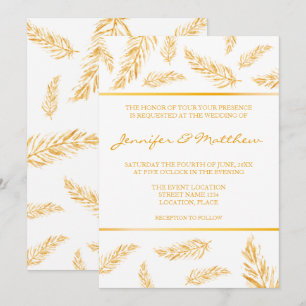 Faux Golden Yellow Color Feathers Elegant Wedding Kaart