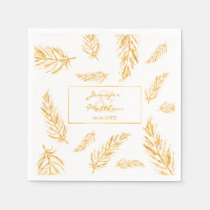 Faux Golden Yellow Feathers & Wedding Couple Names Servet