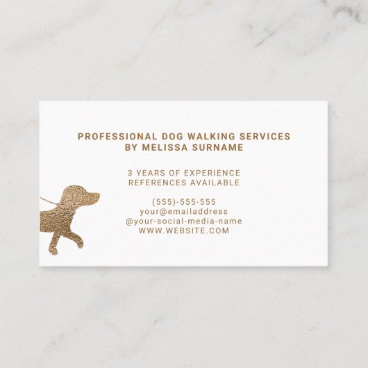 Faux Golden Yellow Folie Kijk als Dog Walker Visitekaartje (Achterkant)