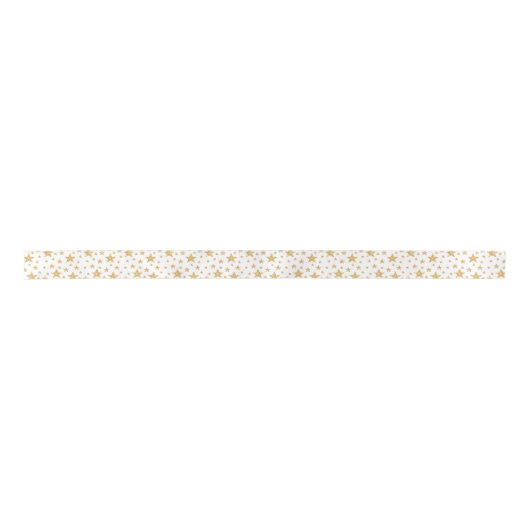 Faux Golden Yellow Glitter look-like Stars Pattern Satijnen Lint (Voorkant)