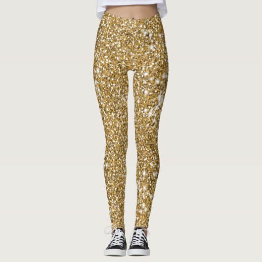 Faux Golden Yellow Glitter Texture Kijk Leggings (Voorkant)
