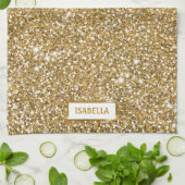 Faux Golden Yellow Glitter Texture Kijker & Name Theedoek (Gevouwen)