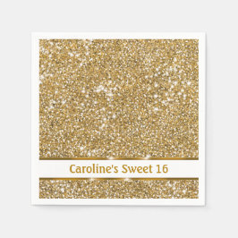 Faux Golden Yellow Glitter Texture Sweet Sixteen Servet