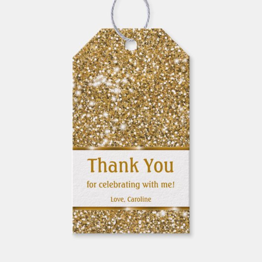 Faux Golden Yellow Glitter textuur - Dank u wel Cadeaulabel (Voorkant)