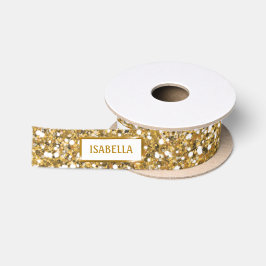 Faux Golden Yellow Glitter textuur: kijk met tekst Satijnen Lint