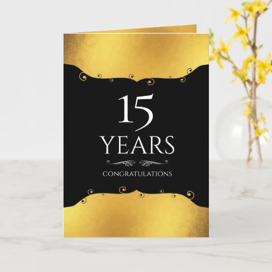 Faux goud 15 jaar werknemer mijlpaal jubileum kaart (Gele Bloem)