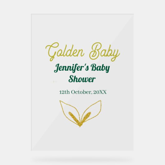 Faux goud bladgroen bos betoverd baby shower acryl bord (Voorkant)