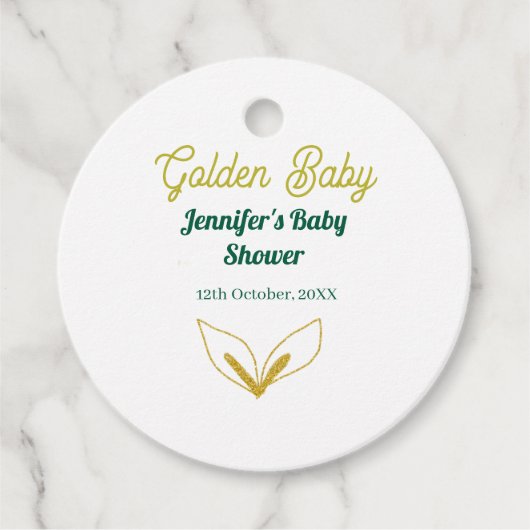 Faux goud bladgroen bos betoverd baby shower bedankjes labels (Voorkant)