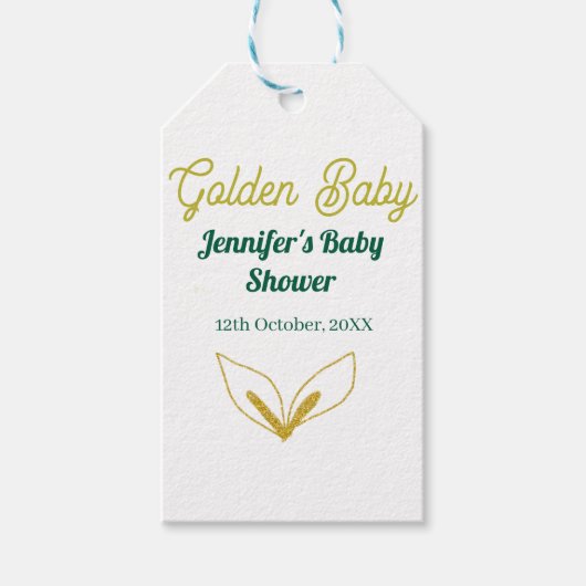 Faux goud bladgroen bos betoverd baby shower cadeaulabel (Voorkant)