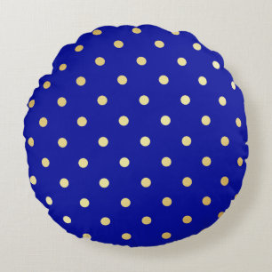 Faux goud blauwe polka stippen rond kussen