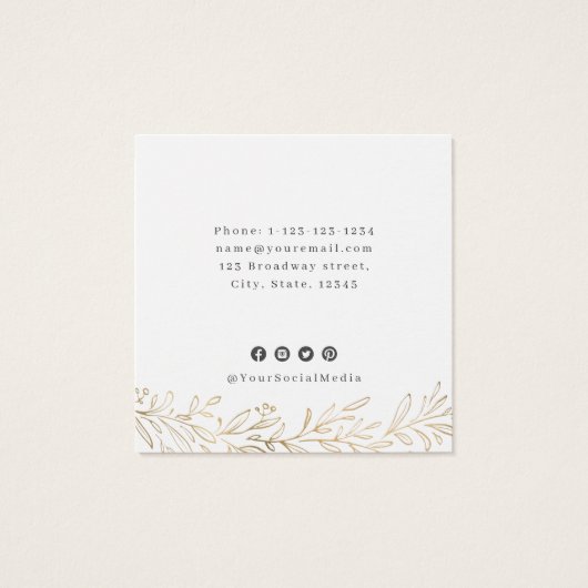 Faux goud botanisch aangepast logo oorscherm vierkante visitekaartjes (Achterkant)