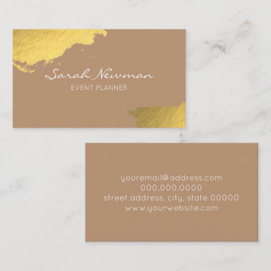 Faux goud elegant modern minimalistisch lichtbruin visitekaartje (Voorkant / Achterkant)