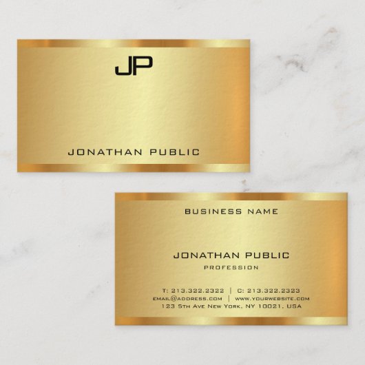 Faux Goud Elegant Monogram Modern Professioneel Visitekaartje (Voorkant / Achterkant)