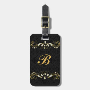 Faux goud en glitter bloemenkant bagagelabel