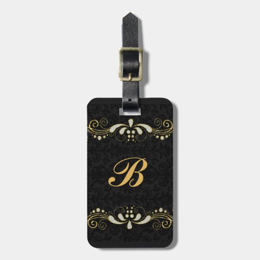 Faux goud en glitter bloemenkant bagagelabel (Voorkant verticaal)