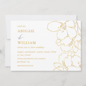 Faux Goud en Witte Bloemen Marine Huwelijksuitnodi Kaart (Voorkant)