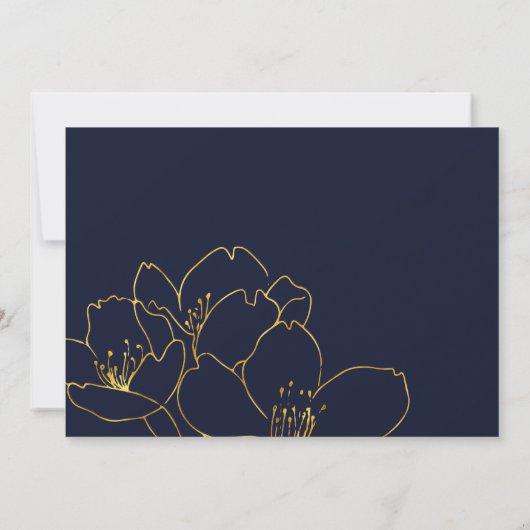 Faux Goud en Witte Bloemen Marine Huwelijksuitnodi Kaart (Achterkant)