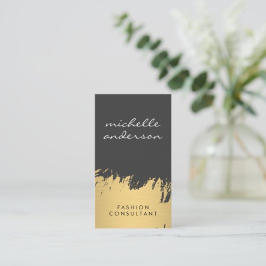 Faux goud geborsteld grijs visitekaartje (Staand voorkant)