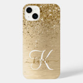 Faux Goud Geborsteld Metaal Glitter Monogram Naam iPhone Hoesje (Achterkant)