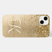Faux Goud Geborsteld Metaal Glitter Monogram Naam iPhone Hoesje (Achterkant horizontaal)