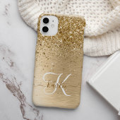 Faux Goud Geborsteld Metaal Glitter Monogram Naam iPhone Hoesje