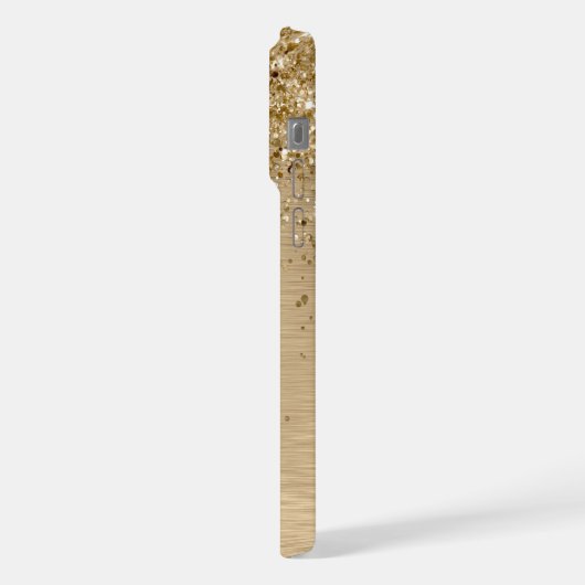 Faux Goud Geborsteld Metaal Glitter Monogram Naam iPhone Hoesje (Linkerkant)