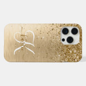 Faux Goud Geborsteld Metaal Glitter Monogram Naam iPhone Hoesje (Achterkant horizontaal)