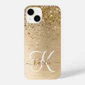 Faux Goud Geborsteld Metaal Glitter Monogram Naam iPhone Hoesje (Achterkant)