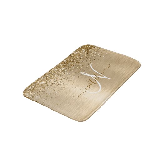 Faux Goud Geborsteld Metaal Glitter Print Monogram Badmat (Gekanteld)