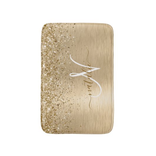 Faux Goud Geborsteld Metaal Glitter Print Monogram Badmat (Voorkant Verticaal)