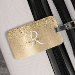 Faux Goud Geborsteld Metaal Glitter Print Monogram Bagagelabel<br><div class="desc">Maak dit trendy bagagelabel met  gouden mousserende glitter gemakkelijk aan te passen op een gouden geborstelde metalen achtergrond.</div>