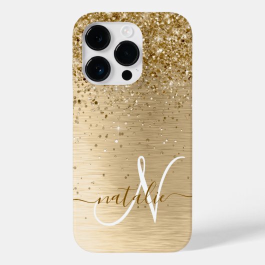 Faux Goud Geborsteld Metaal Glitter Print Monogram Case-Mate iPhone Case (Achterkant)