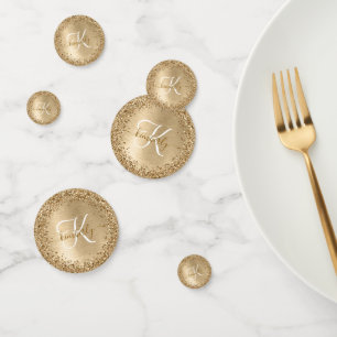 Faux Goud Geborsteld Metaal Glitter Print Monogram Confetti