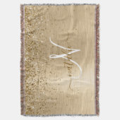 Faux Goud Geborsteld Metaal Glitter Print Monogram Deken (Voorkant Verticaal)