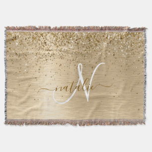 Faux Goud Geborsteld Metaal Glitter Print Monogram Deken