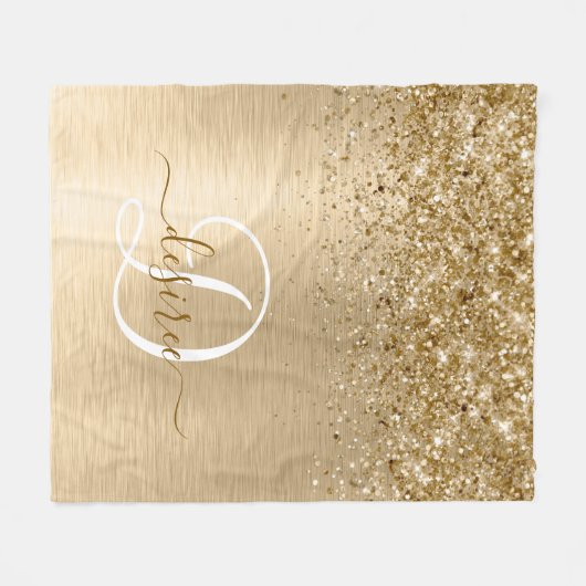 Faux Goud Geborsteld Metaal Glitter Print Monogram Fleece Deken (Voorkant (Horizontaal))
