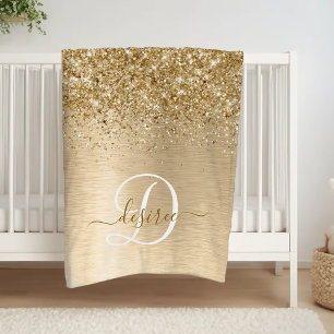Faux Goud Geborsteld Metaal Glitter Print Monogram Fleece Deken