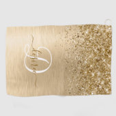 Faux Goud Geborsteld Metaal Glitter Print Monogram Golfhanddoek (Horizontaal)