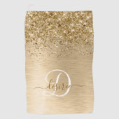 Faux Goud Geborsteld Metaal Glitter Print Monogram Golfhanddoek (Voorkant)
