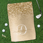 Faux Goud Geborsteld Metaal Glitter Print Monogram Golfhanddoek<br><div class="desc">Maak dit trendy ontwerp van golfhanddoeken met  zilveren mousserende glitter gemakkelijk aan te passen op een gouden,  geborstelde metalen achtergrond van het roos.</div>