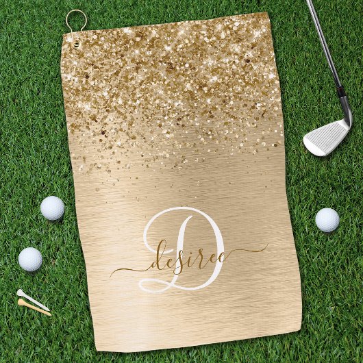 Faux Goud Geborsteld Metaal Glitter Print Monogram Golfhanddoek