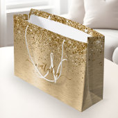 Faux Goud Geborsteld Metaal Glitter Print Monogram Groot Cadeauzakje