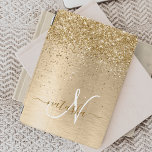Faux Goud Geborsteld Metaal Glitter Print Monogram iPad Mini Cover<br><div class="desc">Pas dit trendy chassis met  gouden mousserende glitter eenvoudig aan op een gouden geborstelde metalen achtergrond.</div>