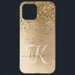 Faux Goud Geborsteld Metaal Glitter Print Monogram iPhone 12 Pro Max Hoesje<br><div class="desc">Pas dit trendy chic iPhone-chassis eenvoudig aan met  gouden mousserende glitter op een gouden geborstelde metalen achtergrond.</div>