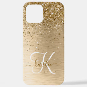 Faux Goud Geborsteld Metaal Glitter Print Monogram iPhone 12 Pro Max Hoesje