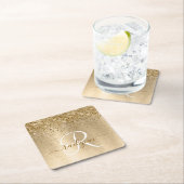 Faux Goud Geborsteld Metaal Glitter Print Monogram Kartonnen Onderzetters (Insitu)