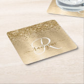 Faux Goud Geborsteld Metaal Glitter Print Monogram Kartonnen Onderzetters (Schuin)