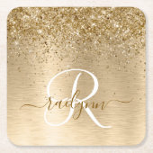 Faux Goud Geborsteld Metaal Glitter Print Monogram Kartonnen Onderzetters (Voorkant)