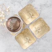 Faux Goud Geborsteld Metaal Glitter Print Monogram Kartonnen Onderzetters