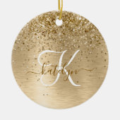 Faux Goud Geborsteld Metaal Glitter Print Monogram Keramisch Ornament (Voorkant)